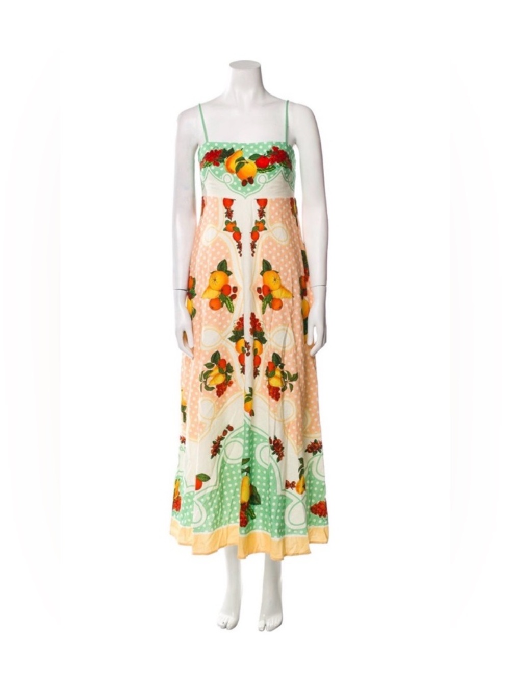 Caroline Constas Linen Blend Vibrant Fruit Print Maxi Dress, size M
